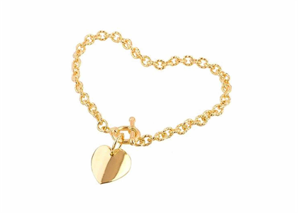 Gold Plated Womens Toggle Heart Charm Bracelet